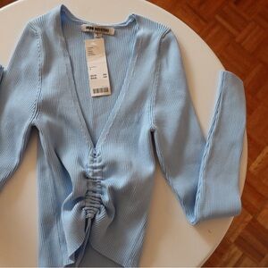 Urban Outfitters Light Blue Ribbed Ruched Crop Top